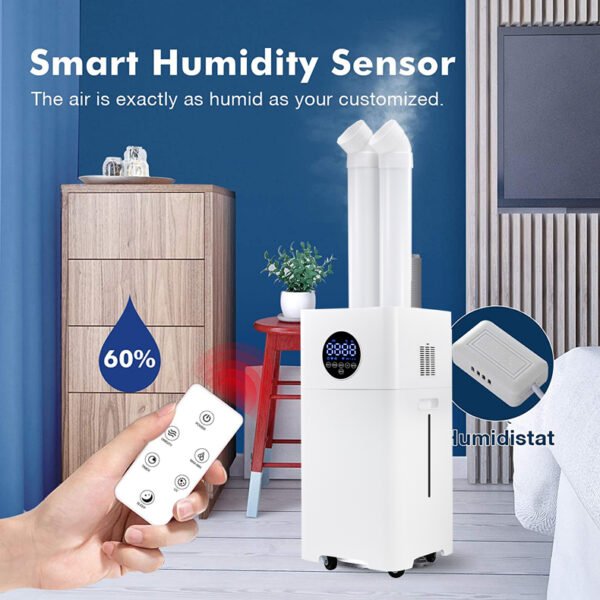 6 Heads 24L Large Humidifier For Commercial，top Fill Humidifiers,three Gear Adjustable Spray Volume With Four-way Spray Head And 12h Timing Function，mobile Humidifier Suitable For Industrial、Commercial、office Enviro